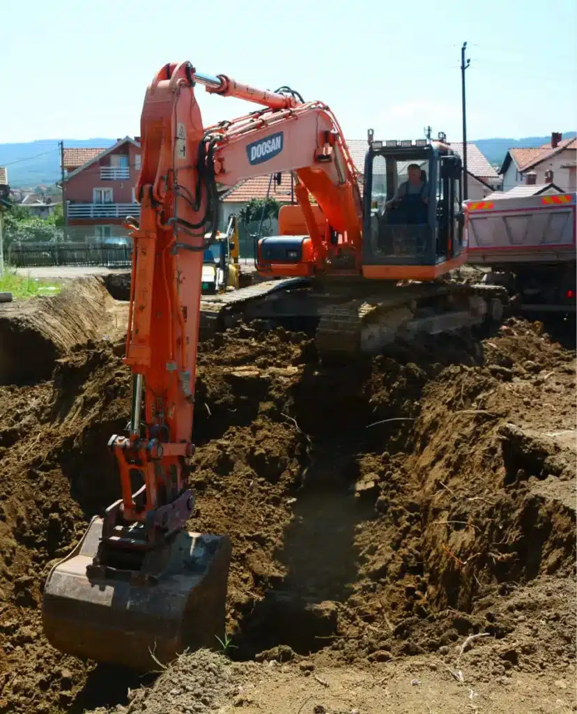 Belgrade Serbia-august 20,2020-Excavator during earthmoving at construction site.