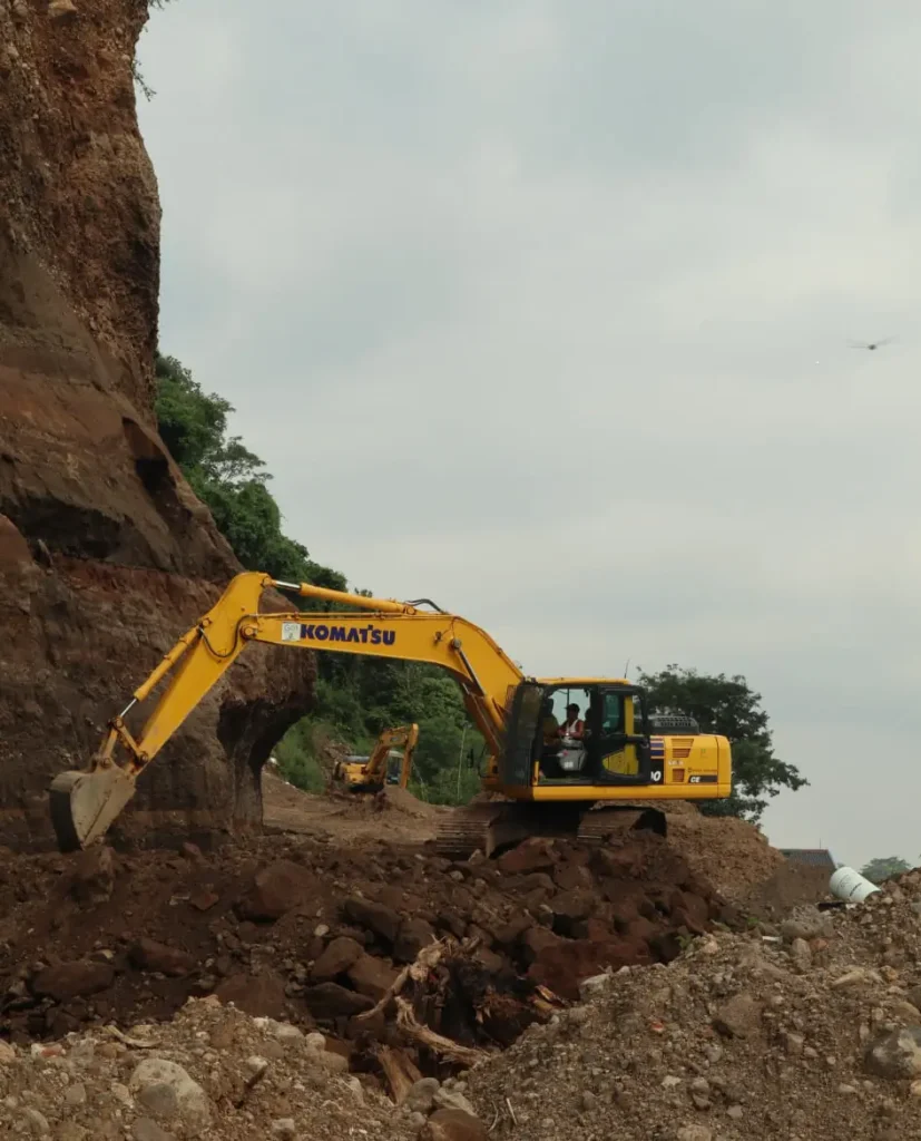 Land dredging work using an excavator.